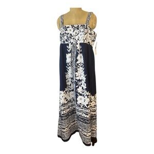 London Times NWT Floral Cotton Maxi Dress in Navy and White
